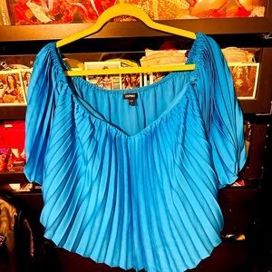 Express pleated accordion crop top turquoise blue